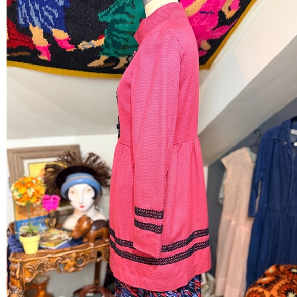 Vintage Y2K Rampage Pink Textured Mandarin Collar‎ Jacket Black Frogs Buttons M - Picture 10 of 10
